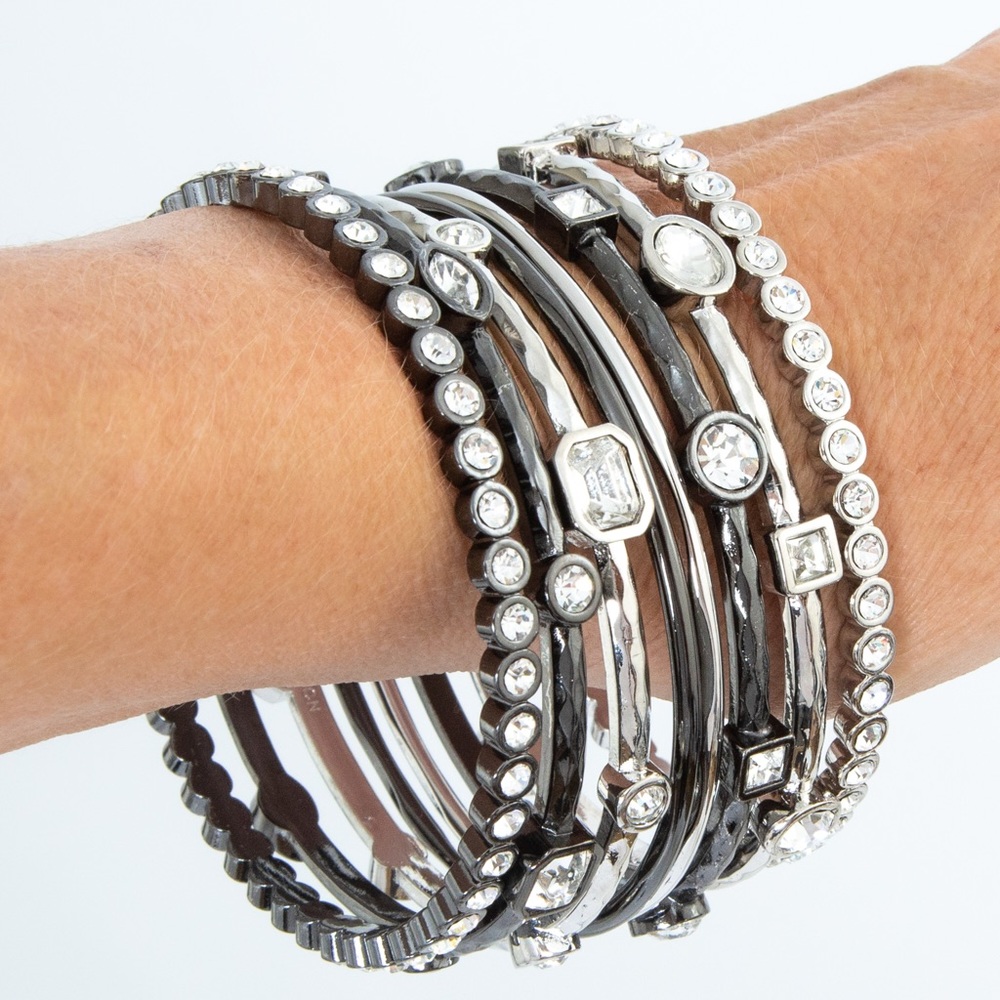Bangle bracelet set R.J. Graziano Go Chic set of 10 gunmetal & stones